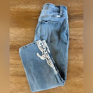 INC International Concepts Light Blue Straight Leg Jeans with White Crochet Trim